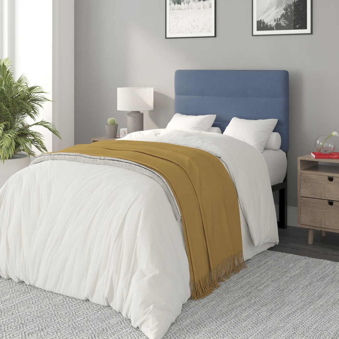 Paxton Twin Channel Stitched Fabric Upholstered Headboard, Adjustable Height from 44.5" to 57.25" - Blue