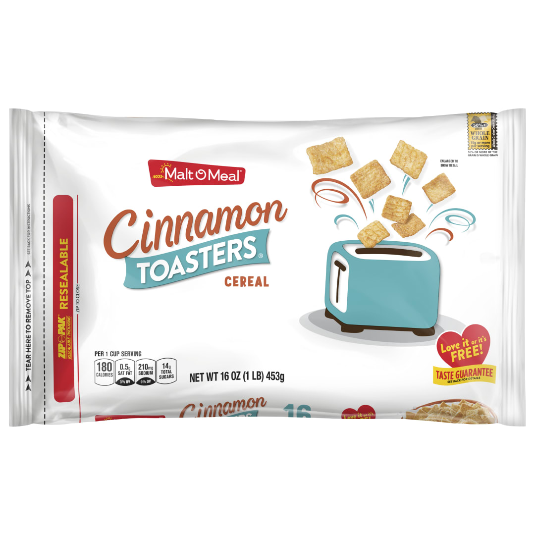Malt-O-Meal Cinnamon Toasters Breakfast Cereal, Oven-Puffed Cinnamon Squares, 16 oz Resealable Bag