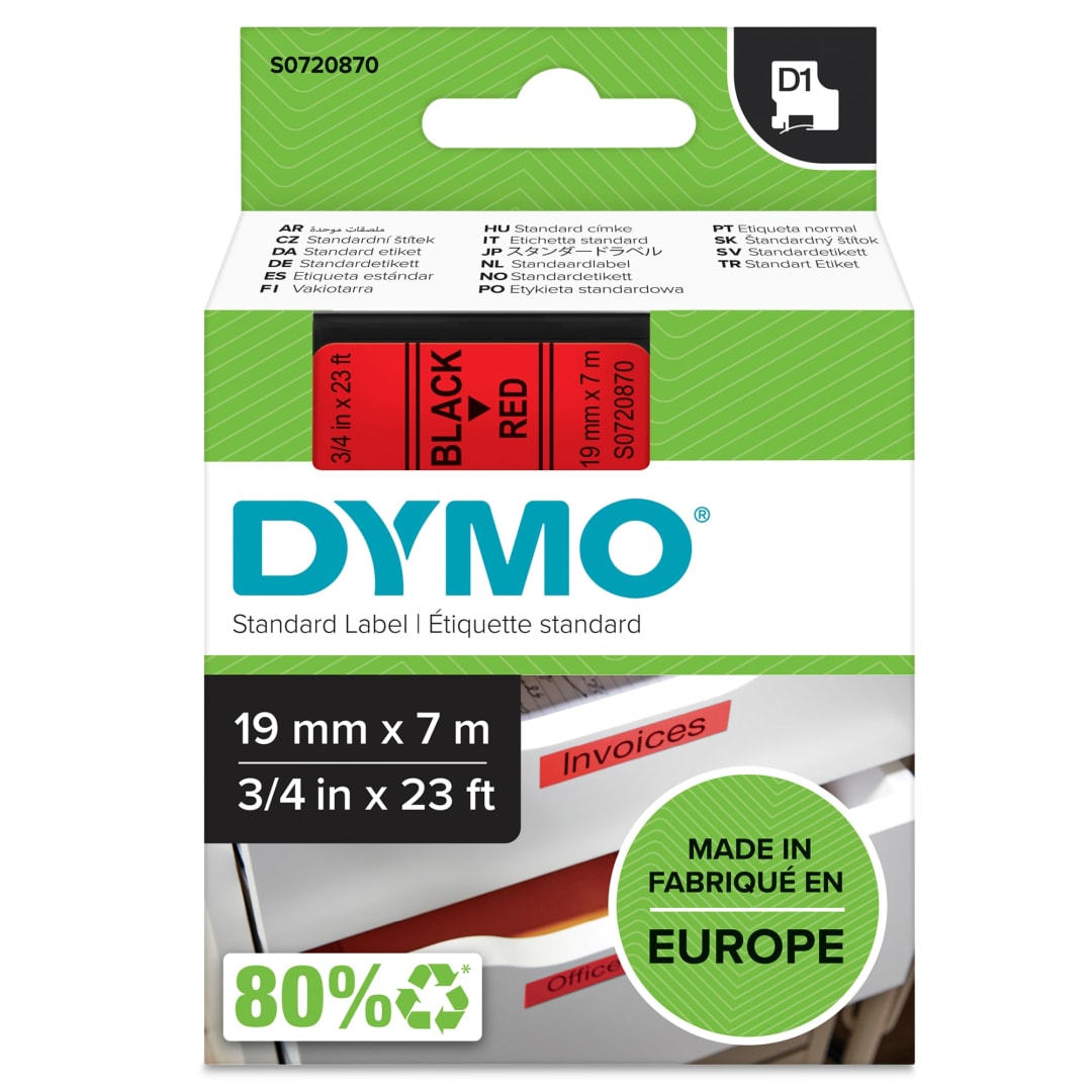 DYMO® Standard D1 Labeling Tape for LabelManager Label Makers, Black print on Clear tape, 3/8'' W x 23' L, 1 cartridge
