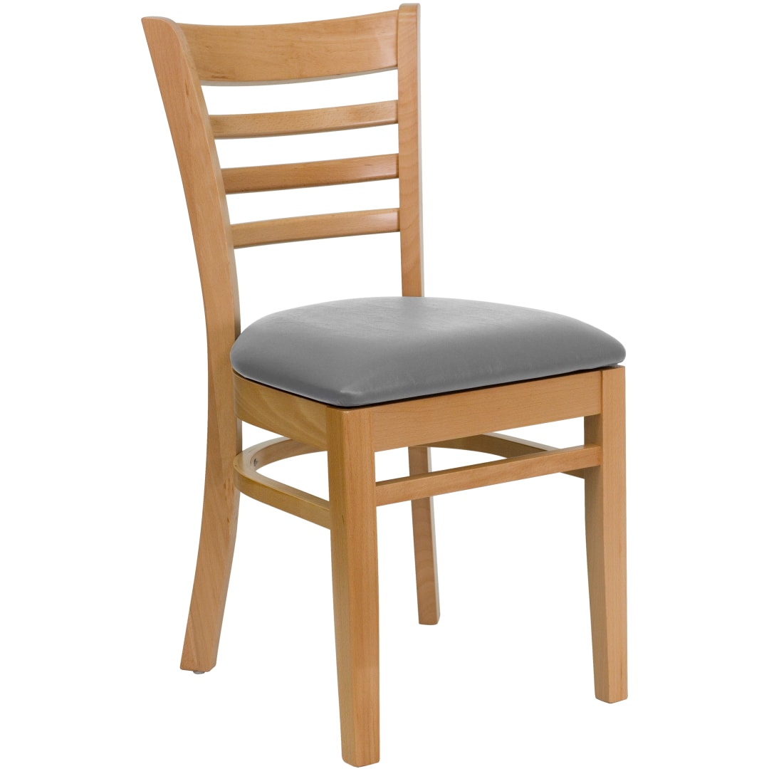 HERCULES Series Ladder Back Natural Wood Restaurant Chair - Custom Upholstered Seat