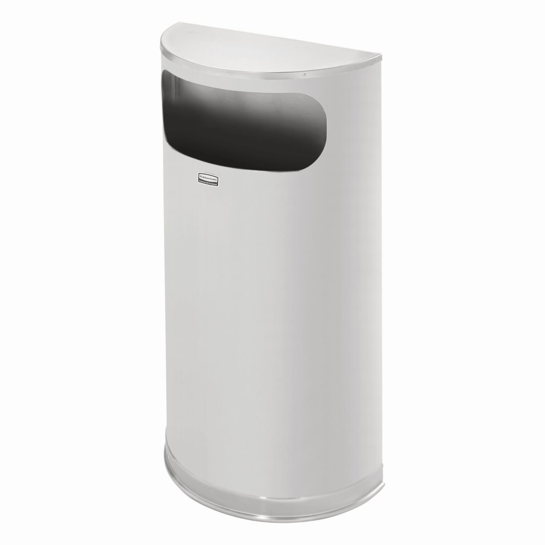 Rubbermaid Commerical Products Half Round Flat Top Side Open 9 Gal Trash Can, Stainless Steel