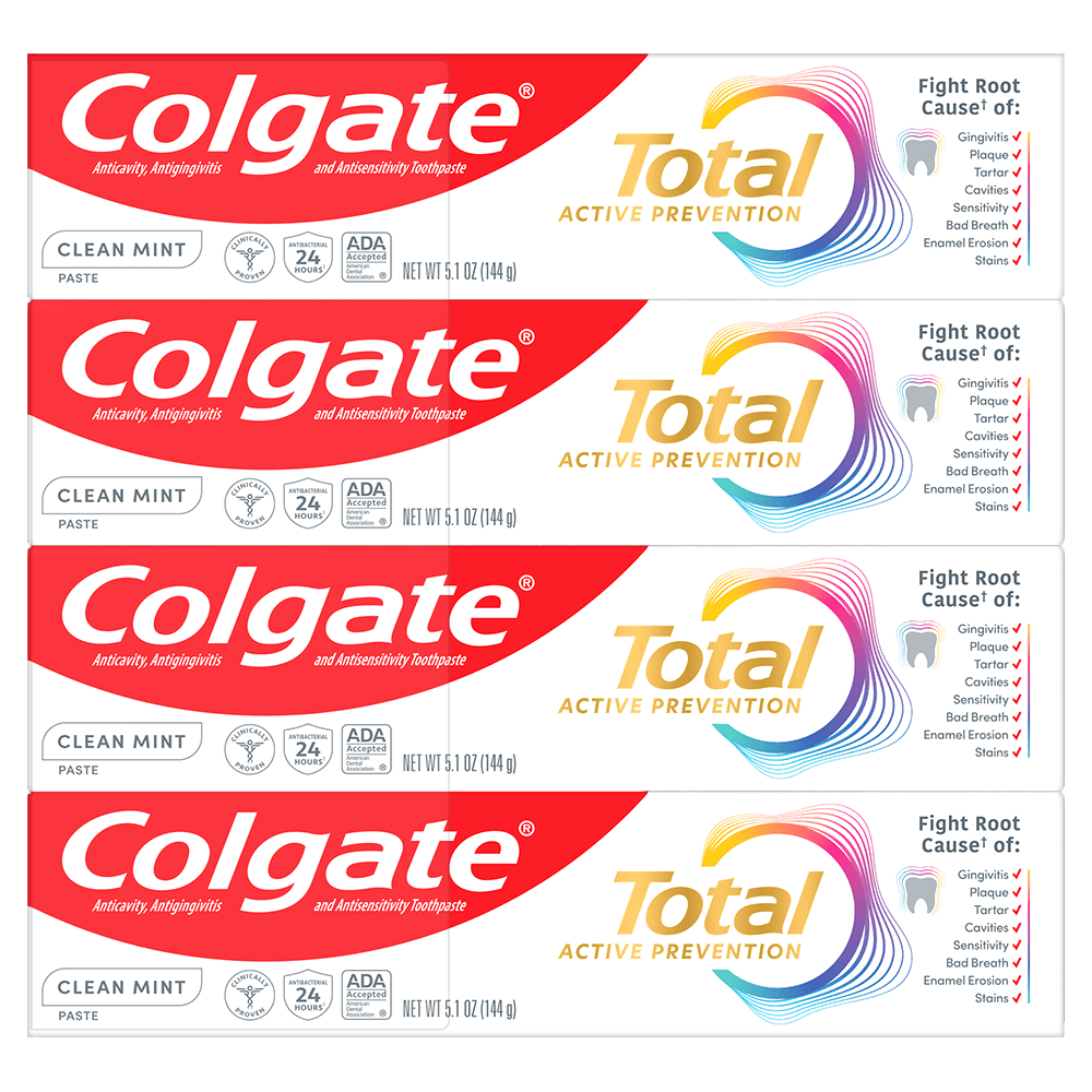 Colgate Total Active Prevention Clean Mint Toothpaste, 4 Pack, 5.1 oz