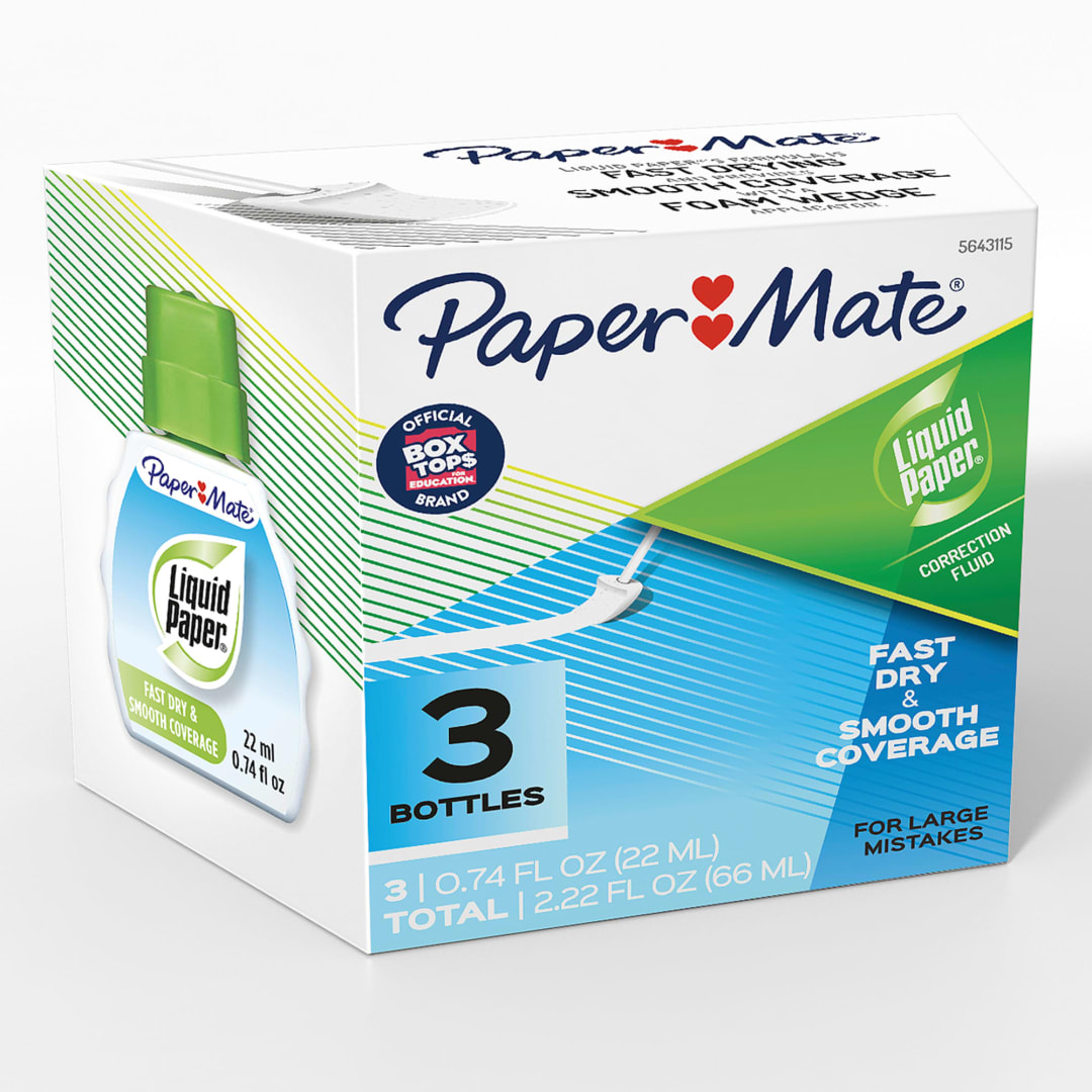Paper Mate® Liquid Paper Fast Dry Correction Fluid, 22 ml, 3 Count