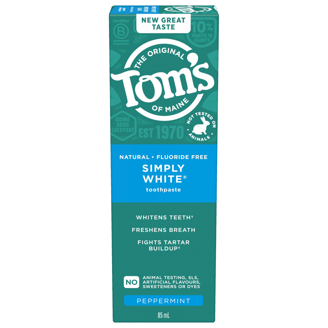 Tom's of Maine Simply White Fluoride-Free Natural Toothpaste, Peppermint, 85 mL
