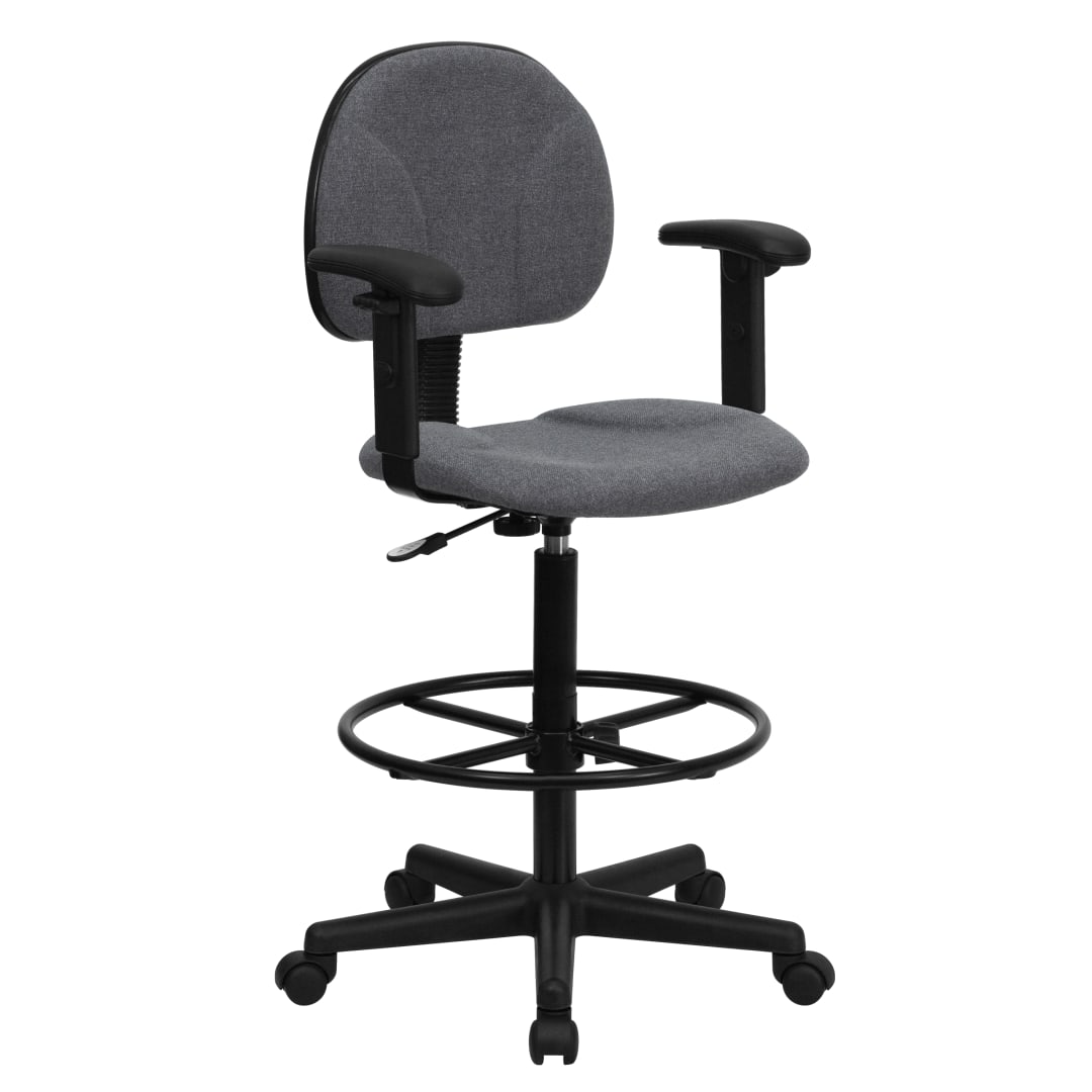 Bruce Gray Fabric Drafting Chair with Adjustable Arms (Cylinders: 22.5''-27''H or 26''-30.5''H)