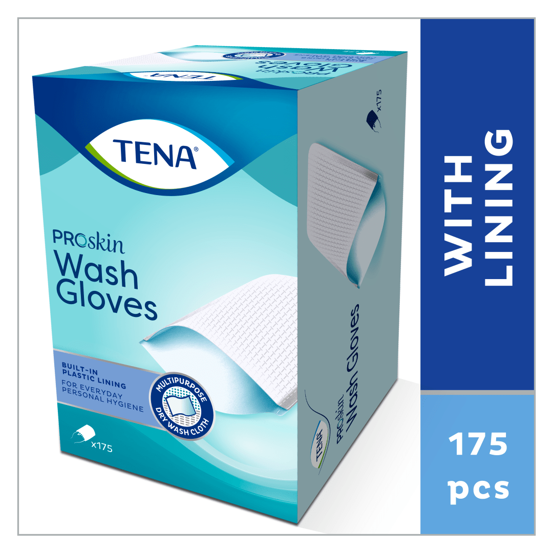 TENA ProSkin Wash Glove – Disposable Cleansing Gloves for Daily Body Care with Soft Material and Latex-Free Lining - Pack of 175