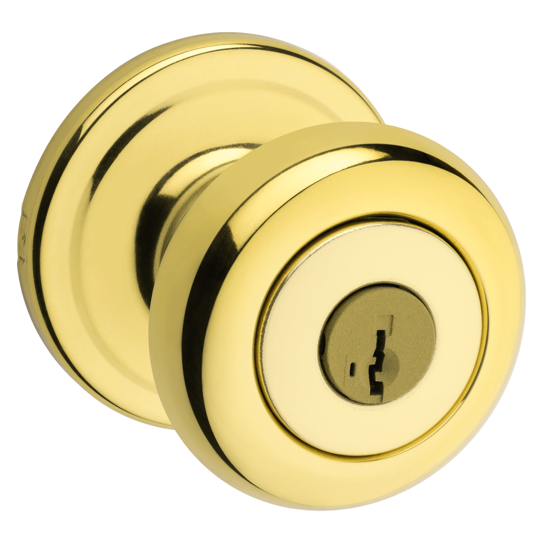 Juno Keyed Entry Knob featuring SmartKey Security™ in Polished Brass