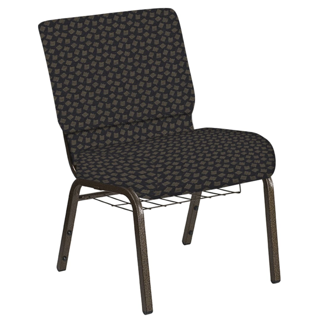 Embroidered 21''W Church Chair in Scatter Pepper Fabric with Book Rack - Gold Vein Frame