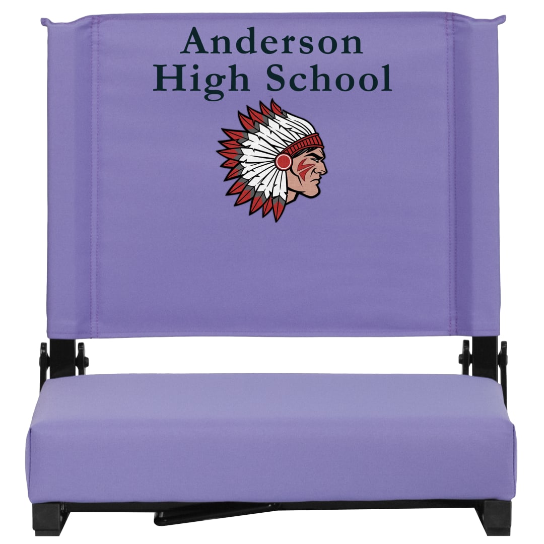Grandstand Personalized 500 lb Capacity Padded Stadium Chair, Folding Seat with Handle, Lightweight &amp; Durable, Purple
