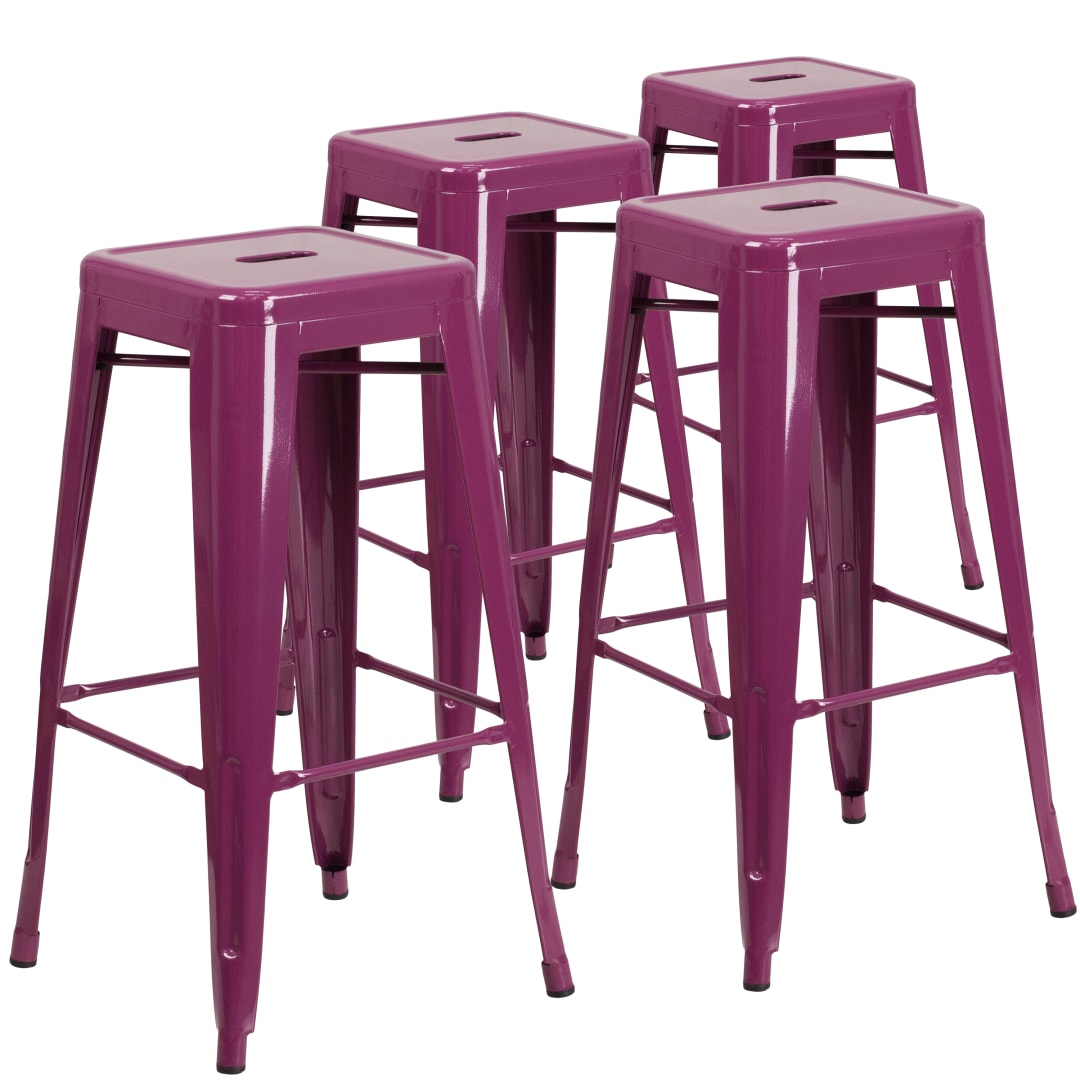 Kai Commercial Grade 4 Pack 30" High Backless Purple Indoor-Outdoor Barstool