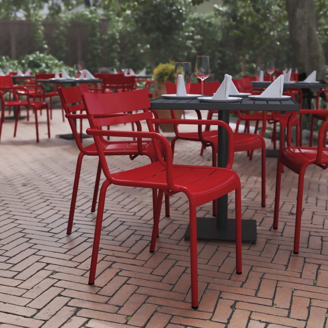 Nash Commercial Grade Red Steel Indoor-Outdoor Stackable Chair with 2 Slats and Arms