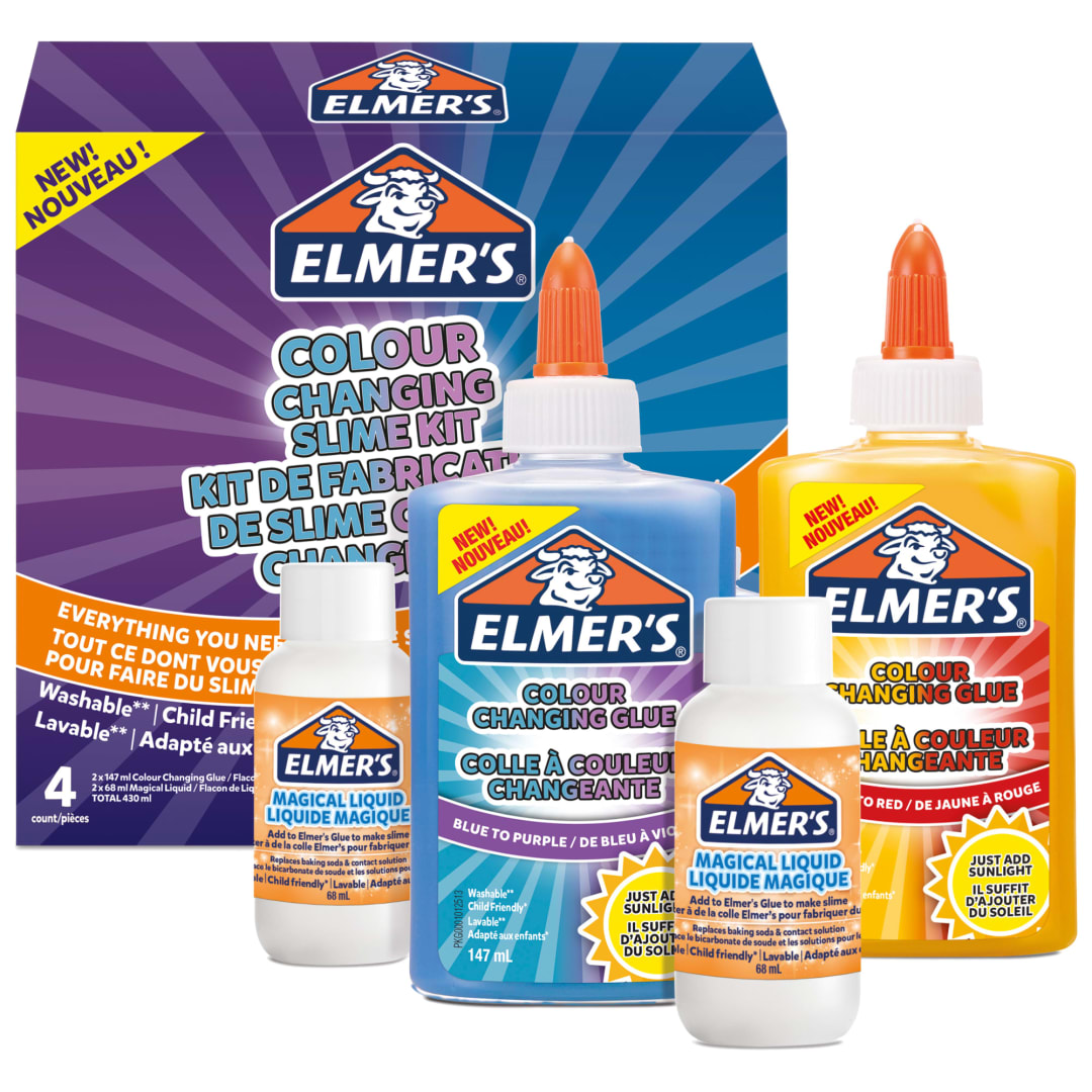 Elmer’s Colour Changing Slime Kit | Slime Supplies Include Colour Changing Glue | With Magical Liquid Slime Activator | Activates with UV Light | 4 Piece Kit