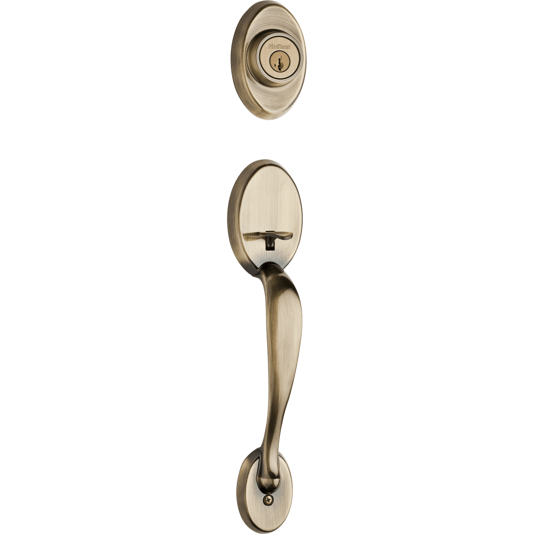 Chelsea Double Cylinder Exterior Only Handleset featuring SmartKey Security™ in Antique Brass