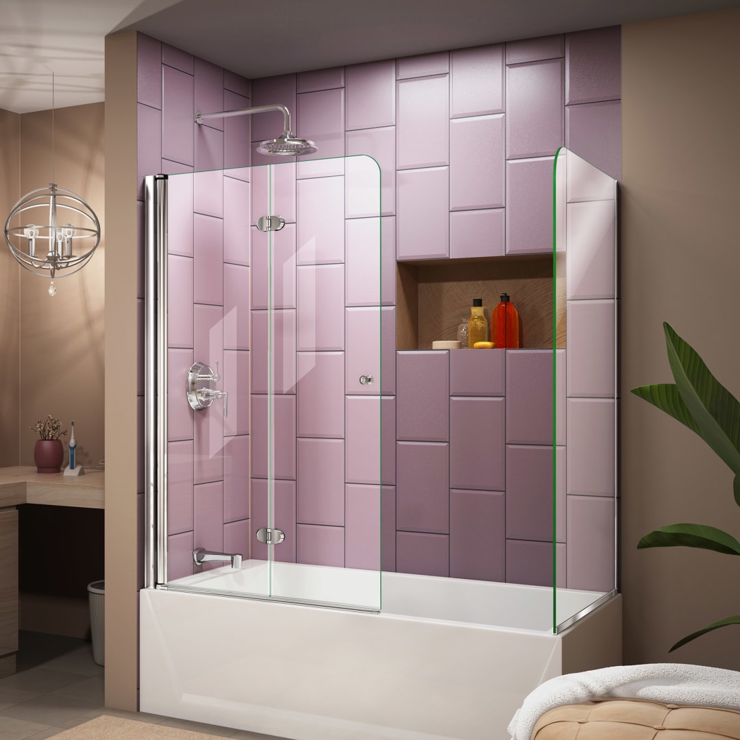 DreamLine Aqua Fold 56 - 60 inch W x 30 inch D x 58 inch H Frameless Bi-fold Tub Door with Return Panel in Chrome