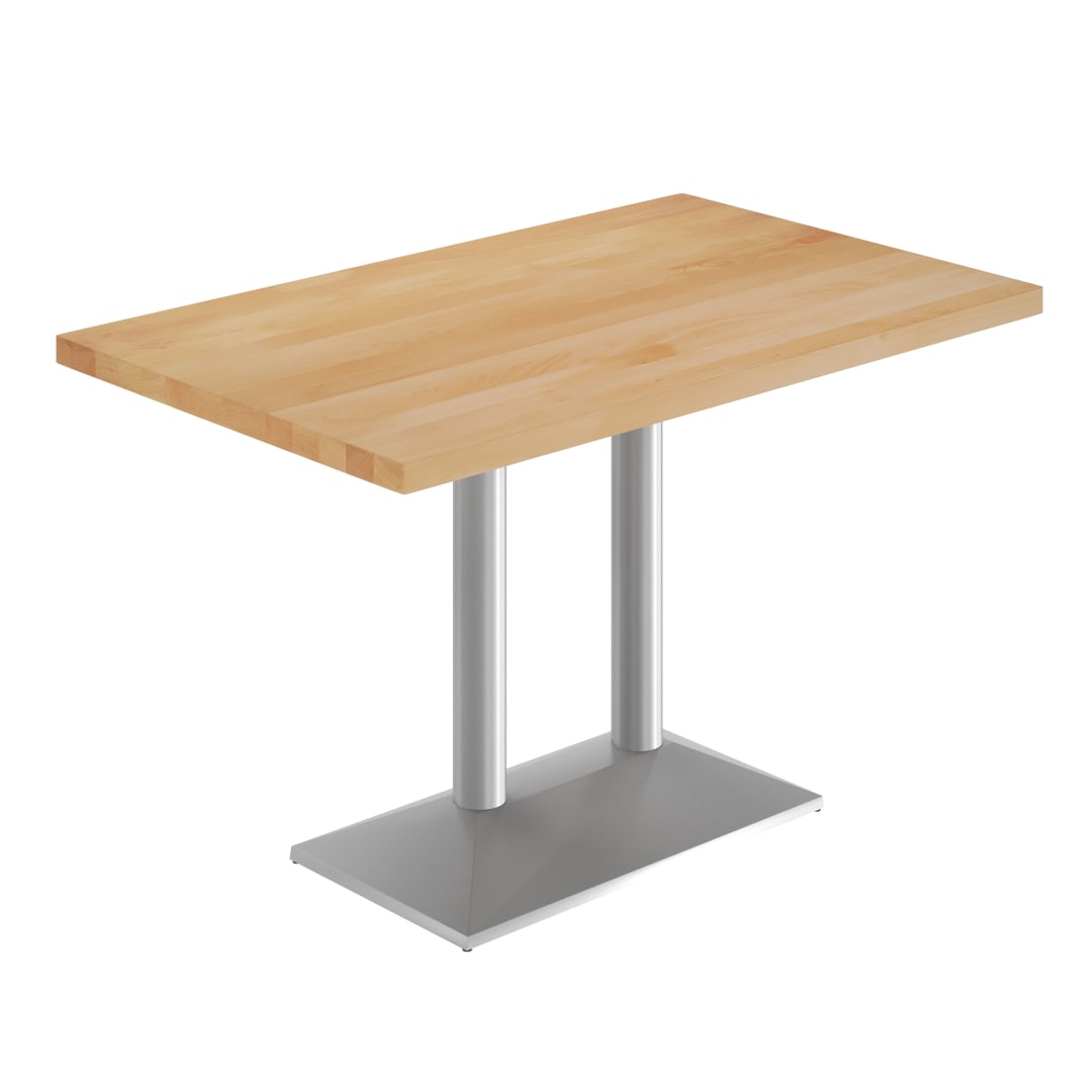 Bennett 30" x 48" Solid Wood Indoor Tabletop in Natural with 27" x 15" Silver Double Column Dining Height Table Base