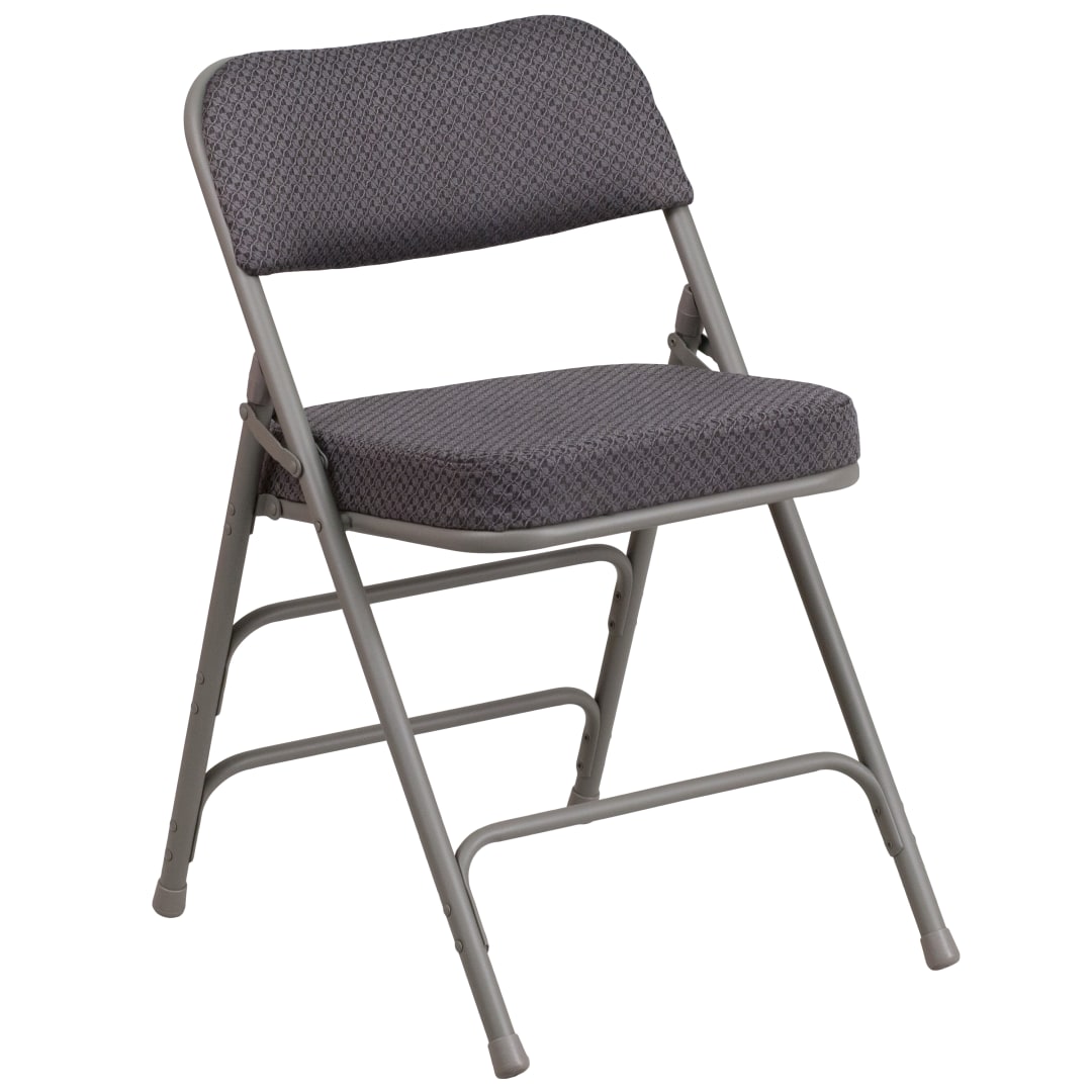 HERCULES Series Premium Curved Triple Braced &amp; Double Hinged Gray Fabric Metal Folding Chair