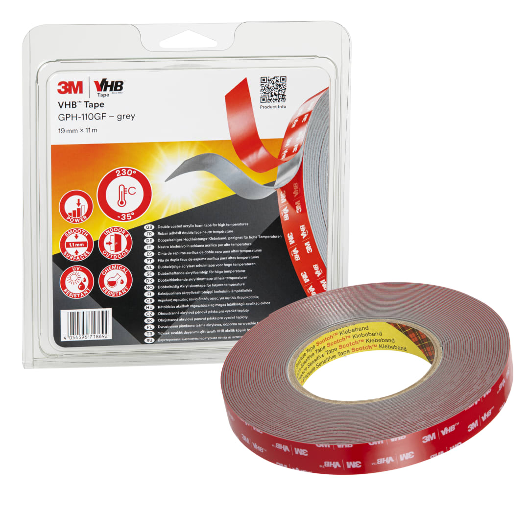 Pásky 3M™ VHB™ GPH-110GF, sivé, 19 mm x 11 m, 1,1 mm