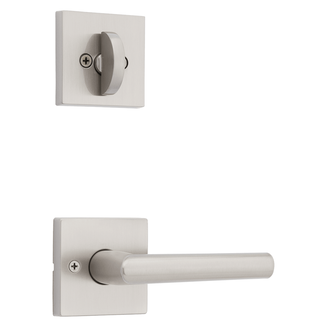 966 Single Cylinder Interior Pack w/ Square Rose Milan Lever Handlesets in Satin Nickel