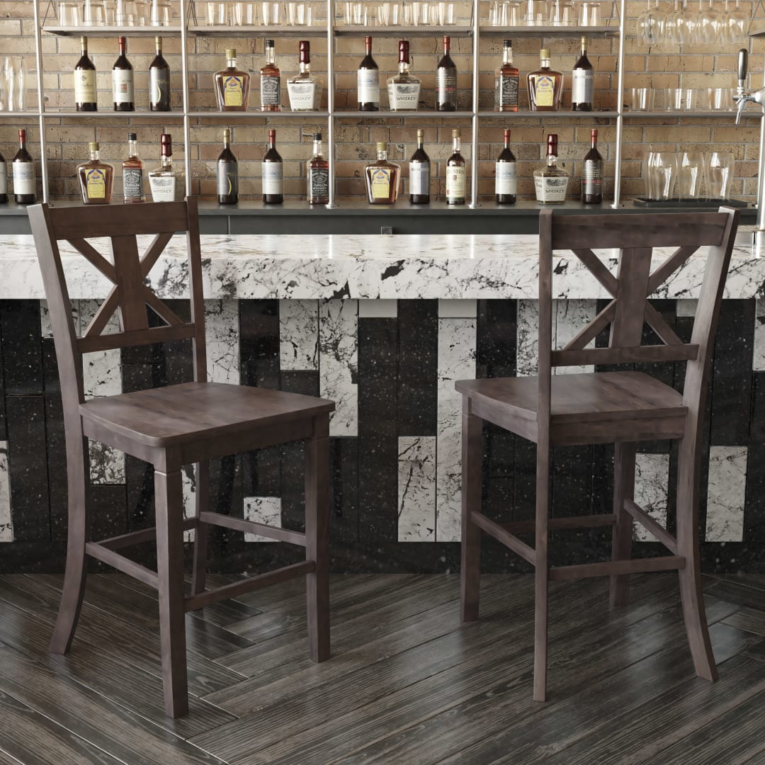 Gwendolyn Set of 2 Commercial Grade Solid Wood Modern Farmhouse Counter Height Barstool in Gray Wash Walnut