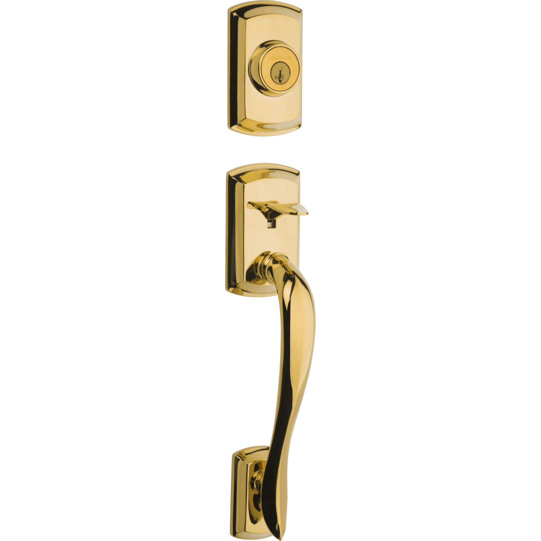 Avalon Single Cylinder Exterior Only Handleset featuring SmartKey Security™ in Lifetime Polished Brass