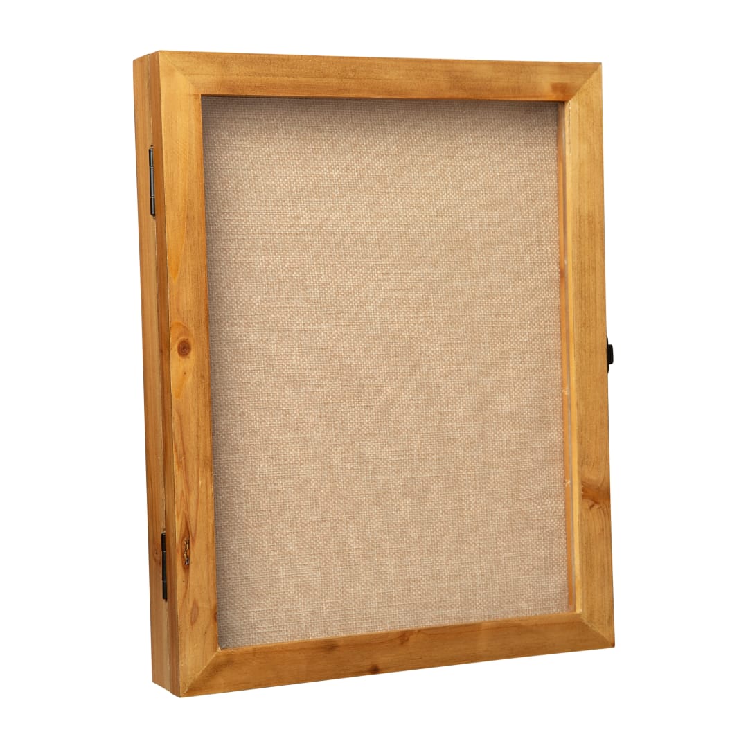 Peyton 11x14 Shadow Box Display Case with Linen Liner, 8 Push Pins and Solid Pine Wood Frame in Weathered Brown