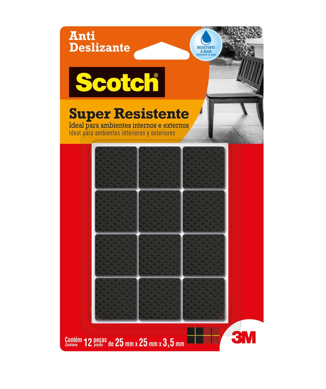 Protetor Antideslizante 3M™ Scotch™ Quadrado, Preto, Médio,  12 Unidades