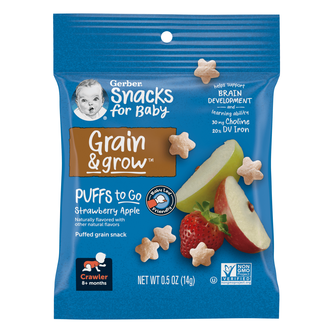 Gerber Stage 3 Baby Snacks, Strawberry Apple Puffs, Grain Snack, Baby Led Feeding