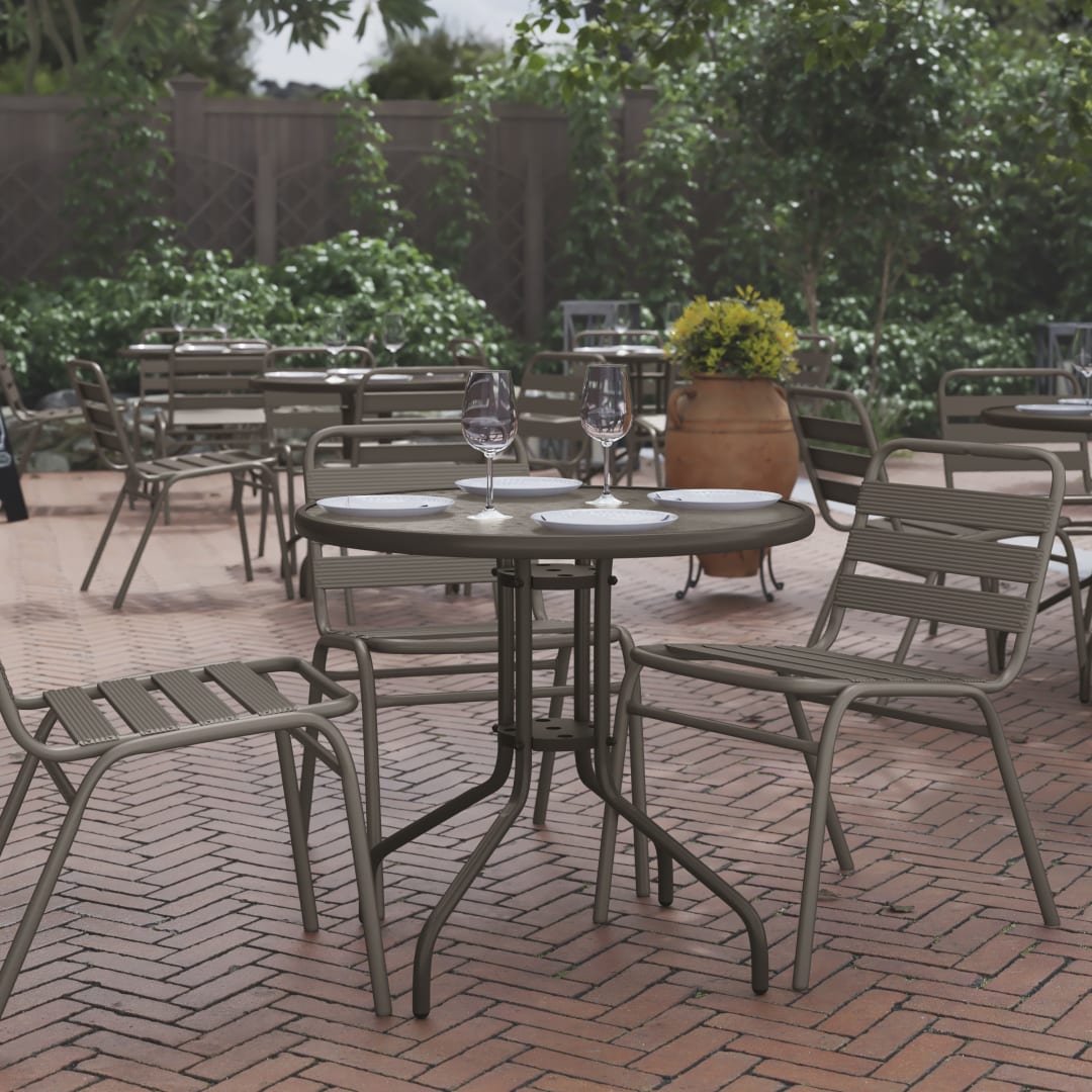 Bellamy 31.5'' Bronze Round Tempered Glass Metal Table