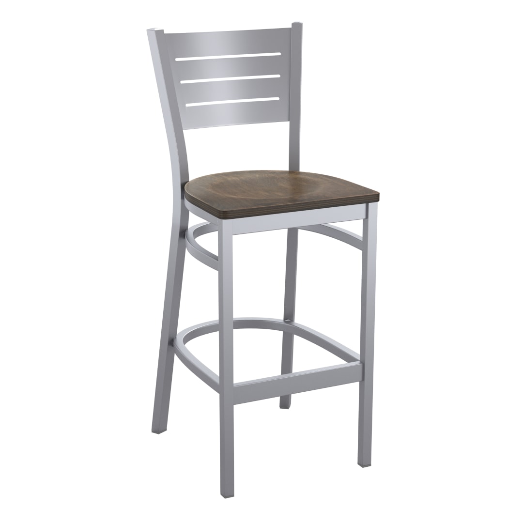 HERCULES Silver Slat Back Metal Restaurant Barstool - Antique Copper Wood Seat
