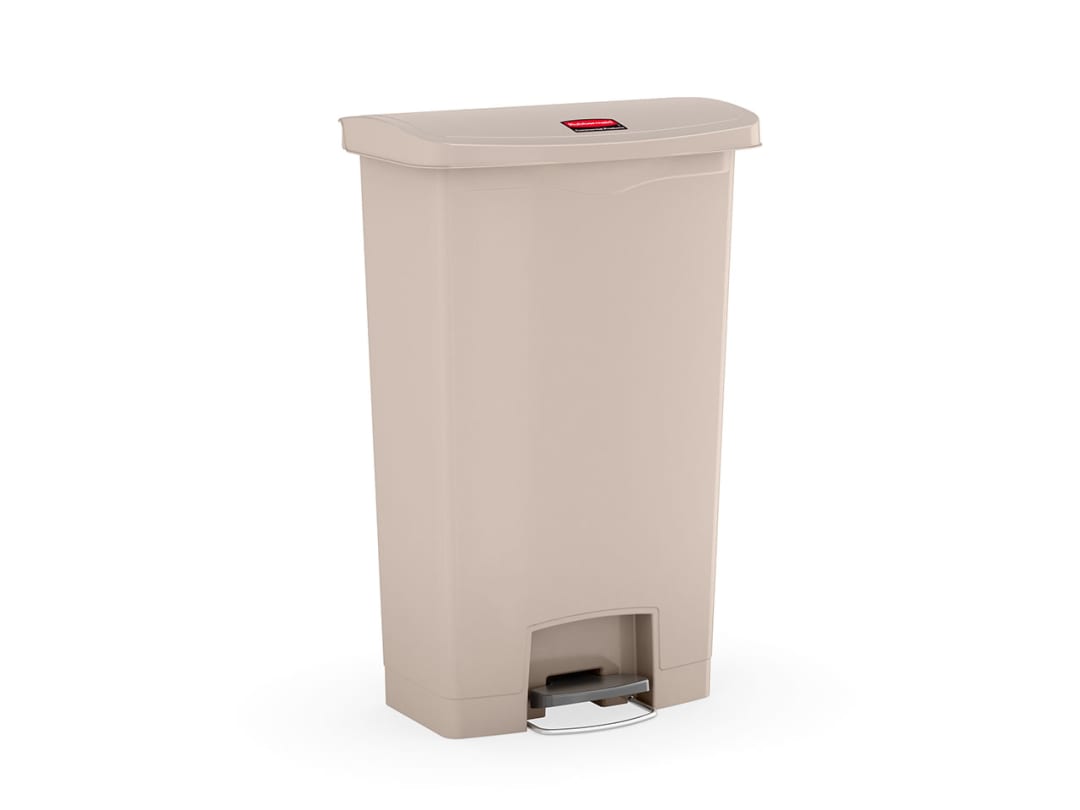 Rubbermaid Commercial Products STREAMLINE 18 GAL Step-On Resin Front Step Trash Can, Beige
