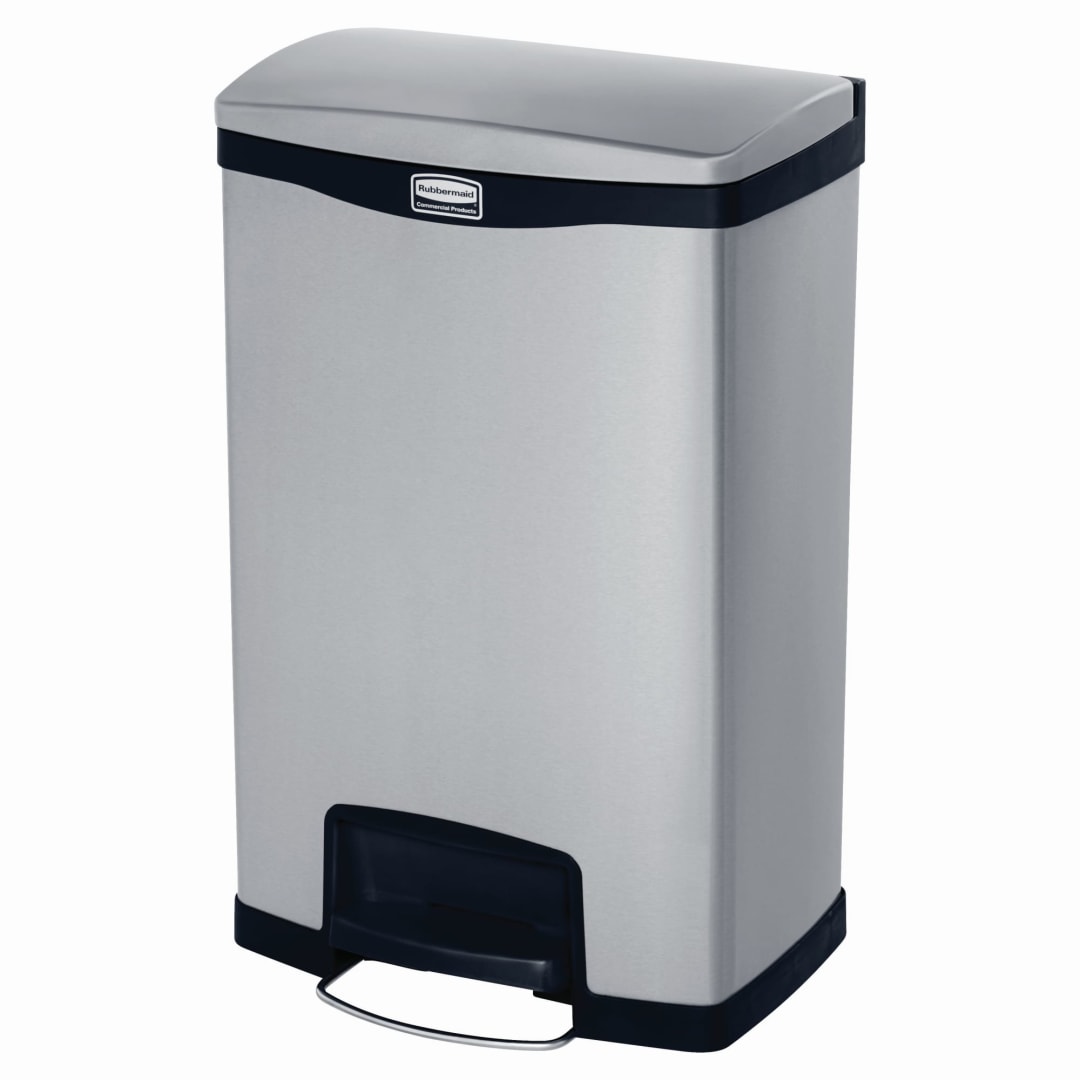 Rubbermaid Commercial Products Impressions 13 Gal Front Step-On Stainless Steel Trash Can, Black