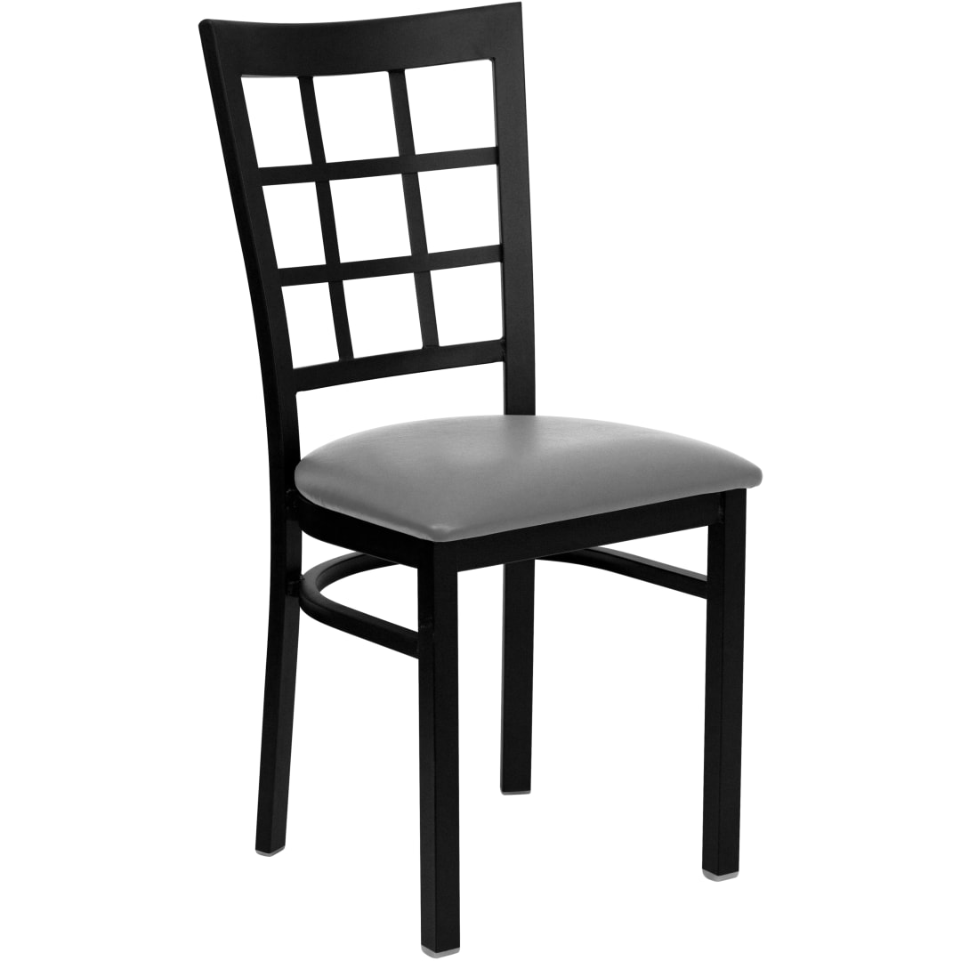 HERCULES Series Black Window Back Metal Restaurant Chair - Custom Upholstered Seat
