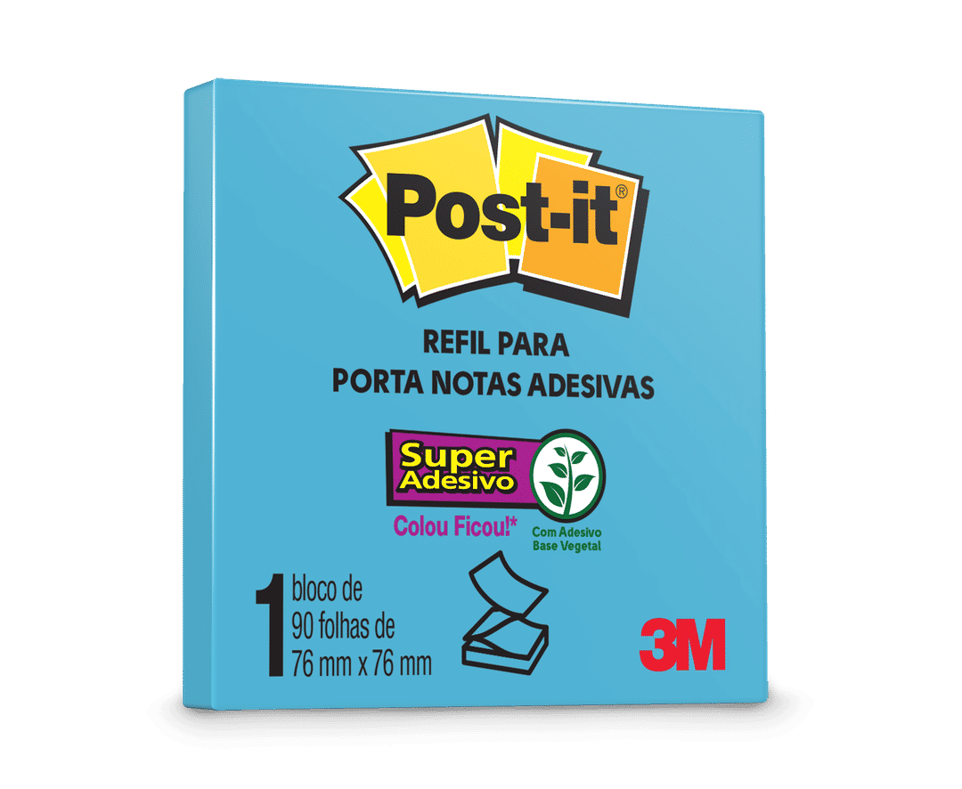 Bloco de Notas Adesivas Post-it®, Refil, Céu Azul, 76 mm x 76 mm, 90 Folhas