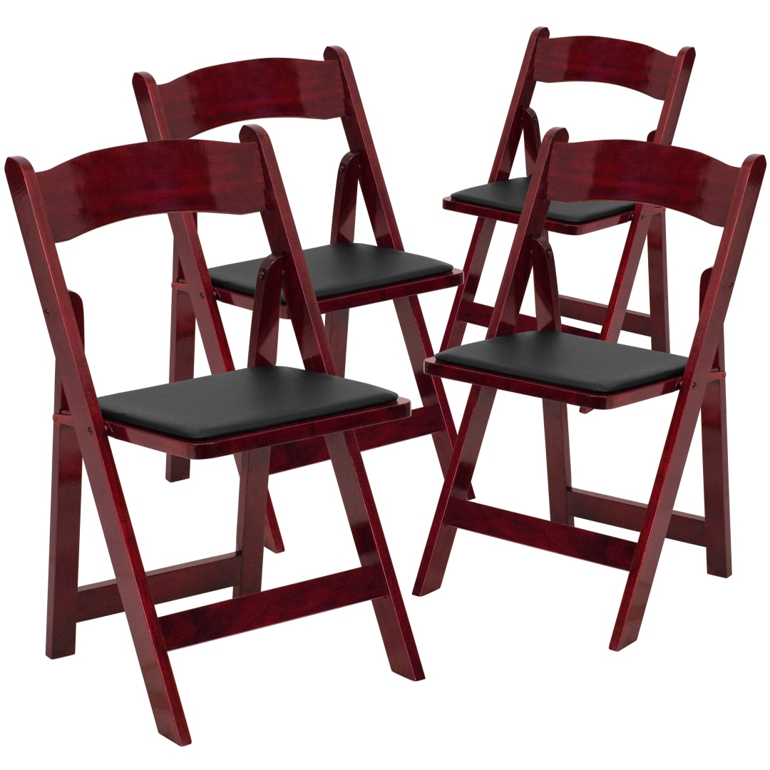 4 Pack HERCULES Series Mahogany Wood Folding Chair with Vinyl Padded Seat