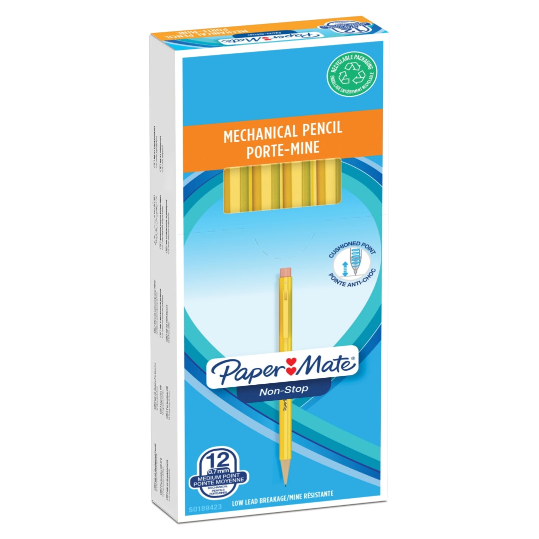 Paper Mate® Non-Stop Mechanical Pencil | 0.7mm | HB #2 | Yellow Barrel | 12 Count