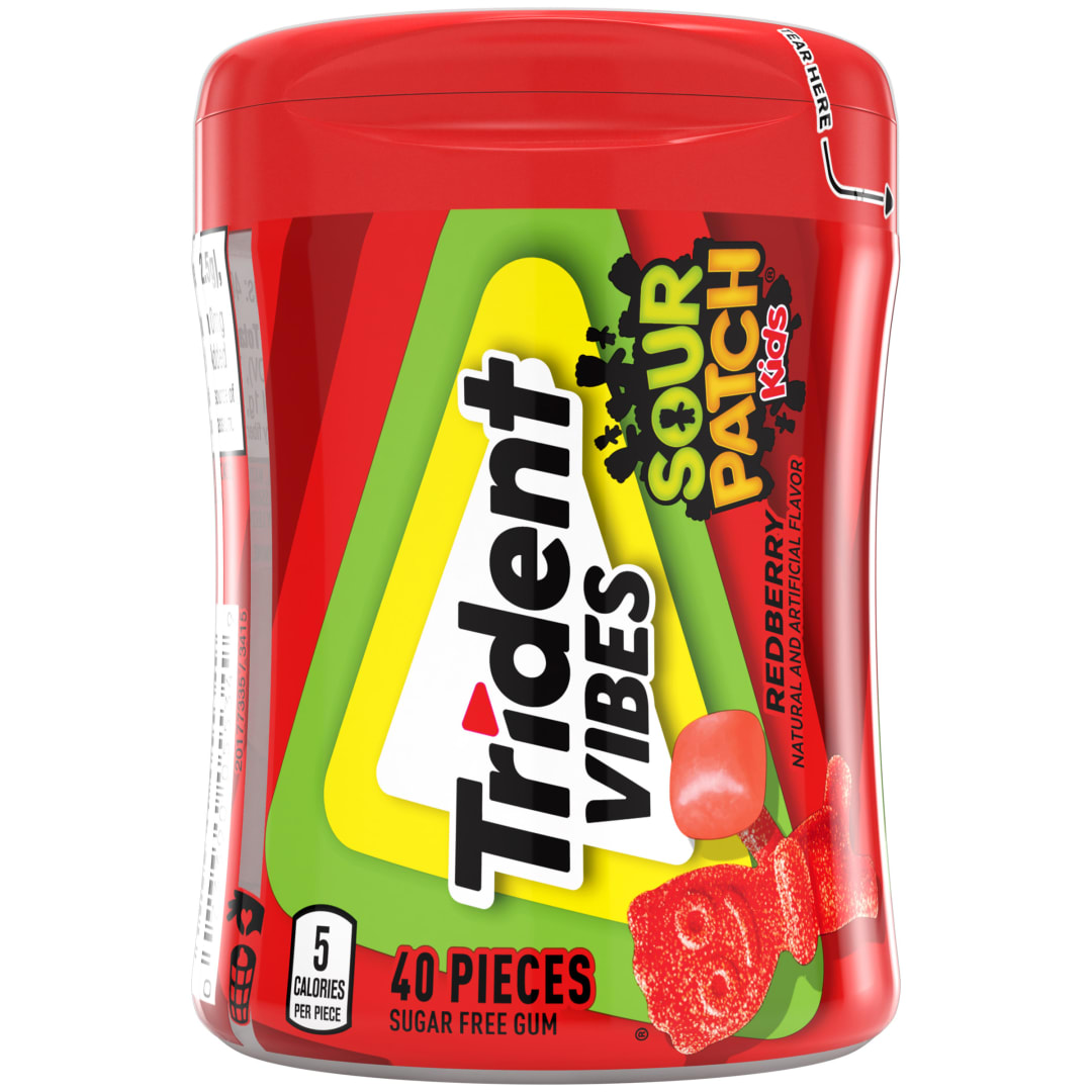 Trident Vibes SOUR PATCH KIDS Sugar Free Chewing Gum Redberry 40 pc Bottle