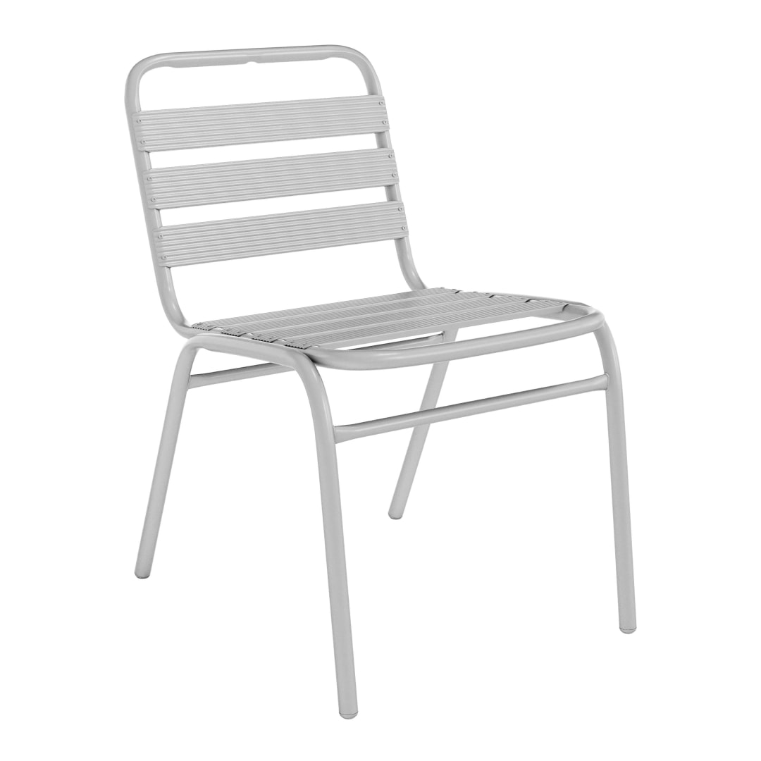 Lila Commercial Silver Metal Indoor-Outdoor Restaurant Stack Chair with Metal Triple Slat Back
