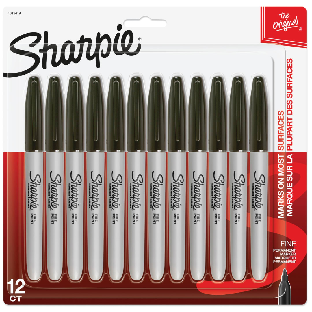 Sharpie® Permanent Markers, Fine Point, Black, 12 Count