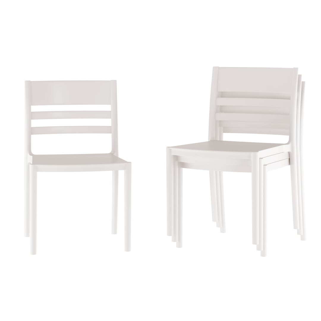 Bridgeport Set of 4 Indoor-Outdoor Stacking Patio Chairs with Slatted Backrest, Commercial All-Weather Resin Chairs in White