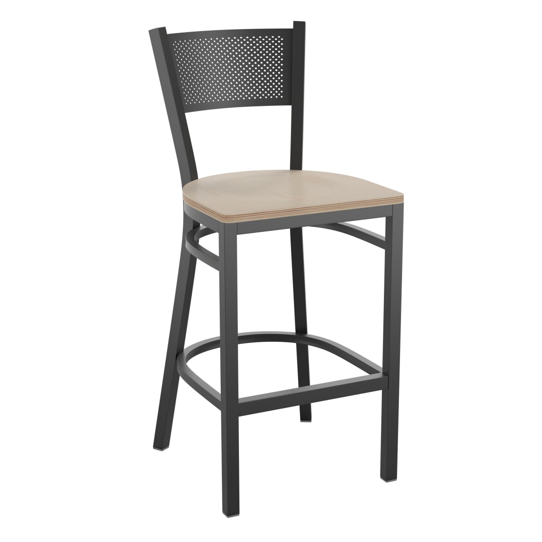 HERCULES Black Grid Back Metal Restaurant Barstool - Antique White Wood Seat