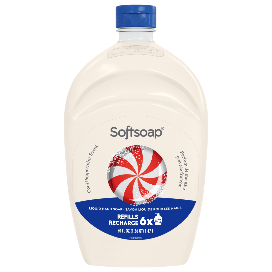 Savon liquide pour les mains Softsoap, édition limitée, Savon pour les mains de cuisine ou de salle de bains, Parfum Menthe poivrée fraîche, flacon de 1,47 L