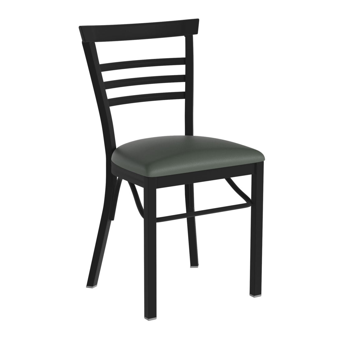 HERCULES Black Three-Slat Ladder Back Metal Restaurant Chair - Green Vinyl Seat