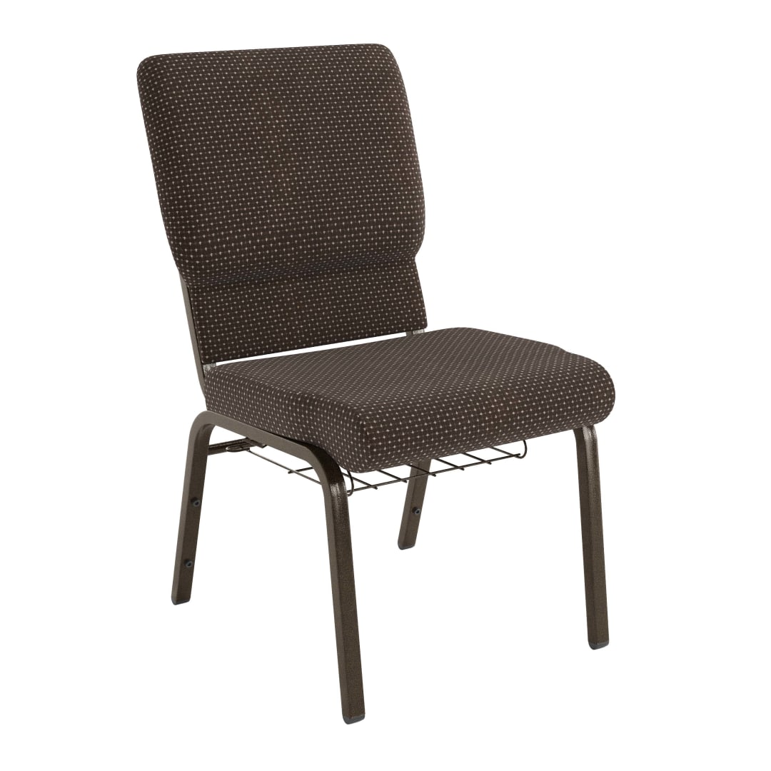 HERCULES Series 18.5''W Church Chair in Brown Dot Fabric with Book Rack - Gold Vein Frame