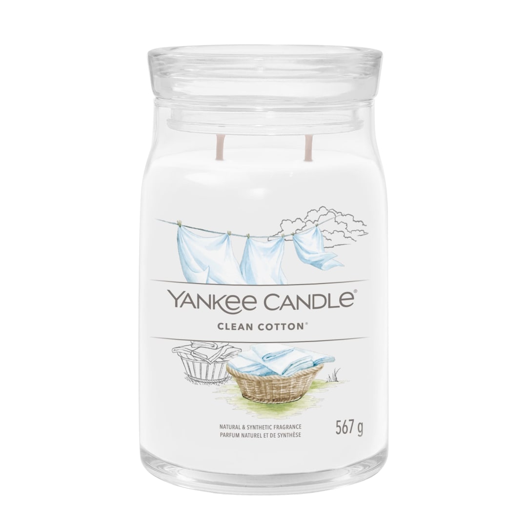 Yankee Candle® Signature Scented Candle | Clean Cotton Large Jar Candle with Double Wicks | Soy Wax Blend