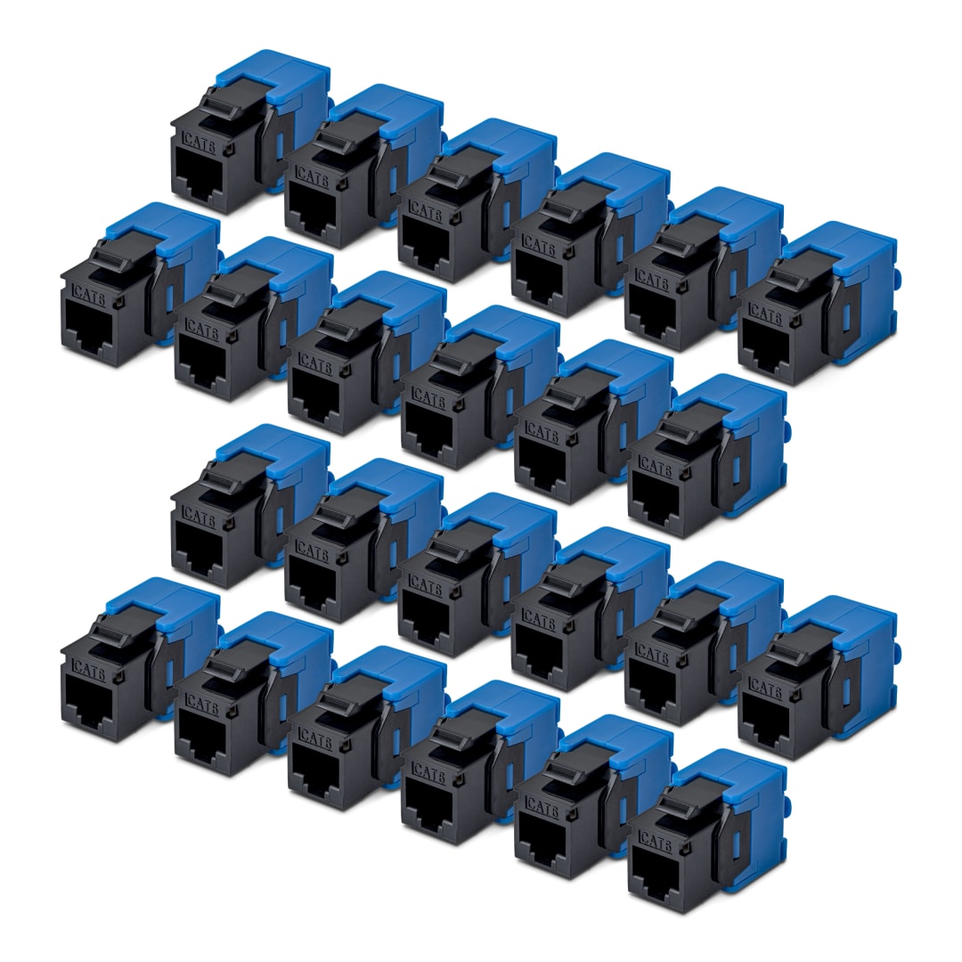 Cat6 5e UTP 180 Degree Toolless Keystone Jack Black 24 pk