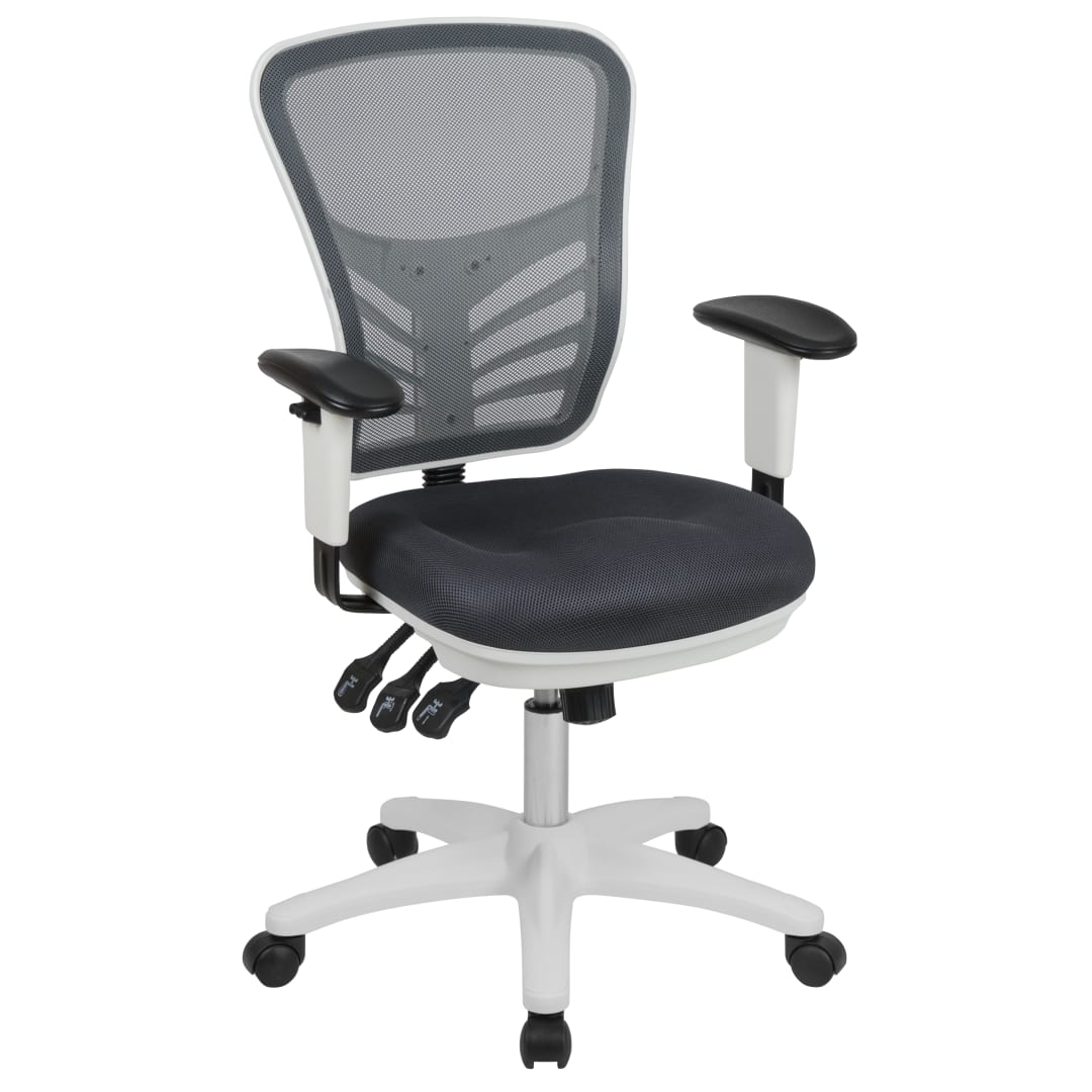 Nicholas Mid-Back Dark Gray Mesh Multifunction Executive Swivel Ergonomic Office Chair with Adjustable Arms and White Frame