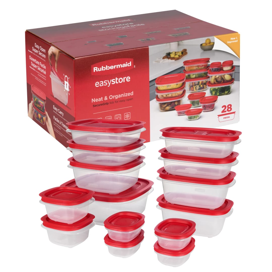 Rubbermaid EasyStore Rectangle and Square Containers, 28-Piece Set, Food Storage Containers, Food Storage Containers with Lids