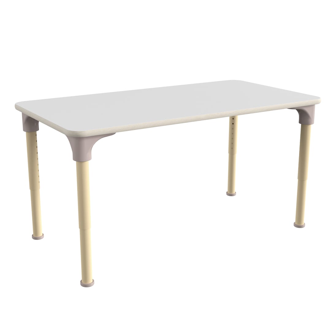 Bright Beginnings 23.5" x 47" Commercial Wooden Rectangle Adjustable Height Classroom Activity Table - Metal Legs Adjust From 15"H - 23"H, Beech/White