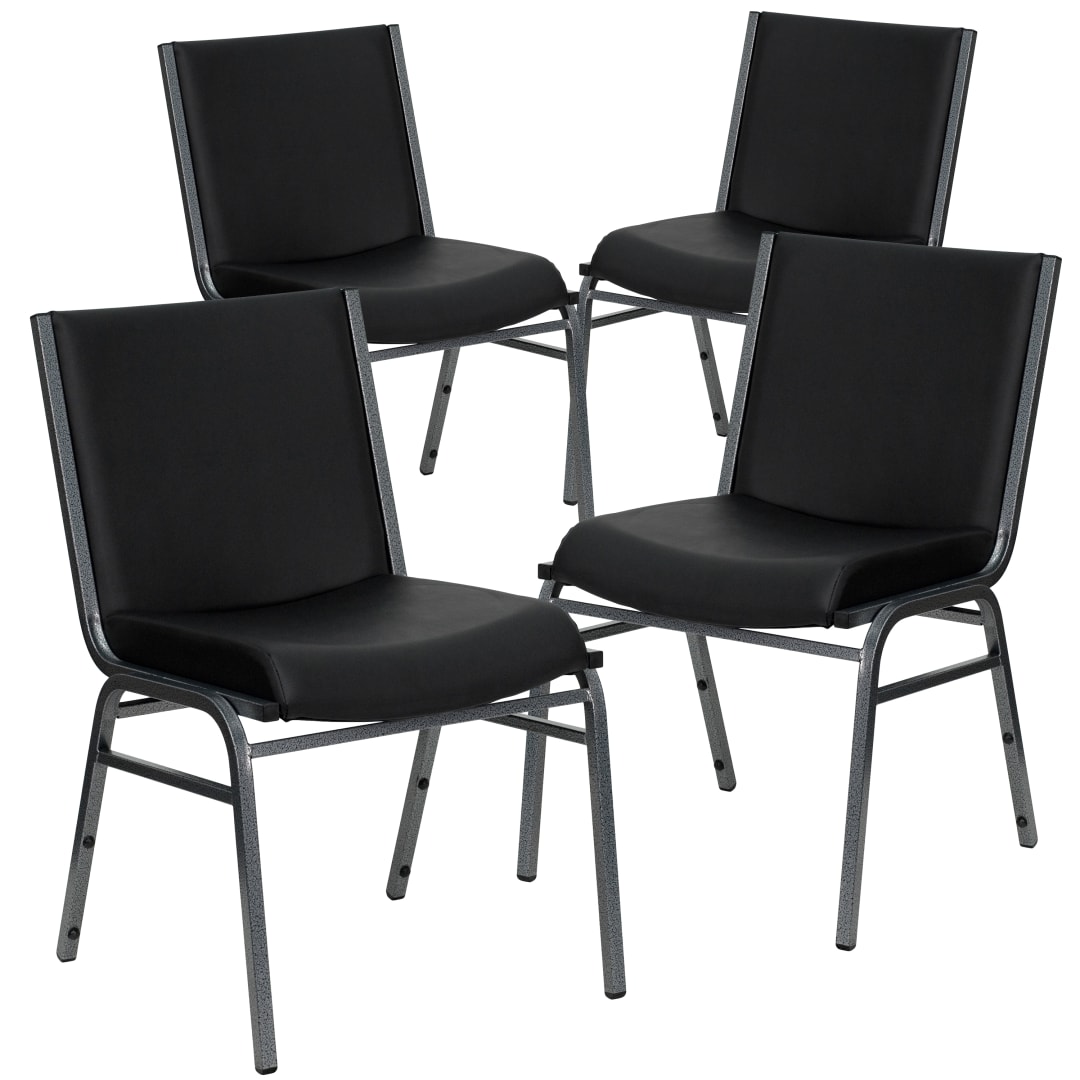 4 Pack HERCULES Series Heavy Duty Black Vinyl Stack Chair