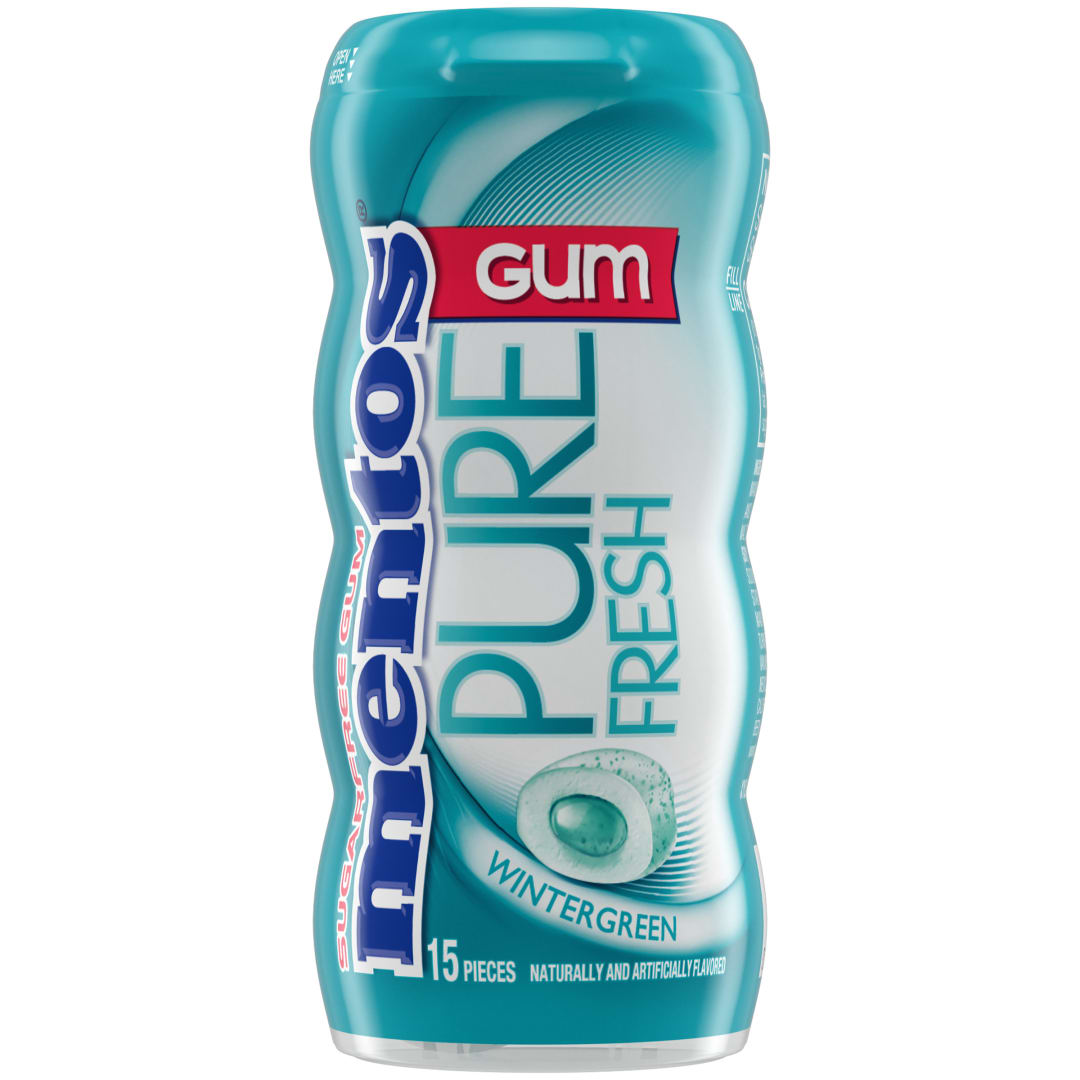 Mentos Gum Pure Fresh Sugar Free Chewing Gum Wintergreen 15 pc Pocket Bottle